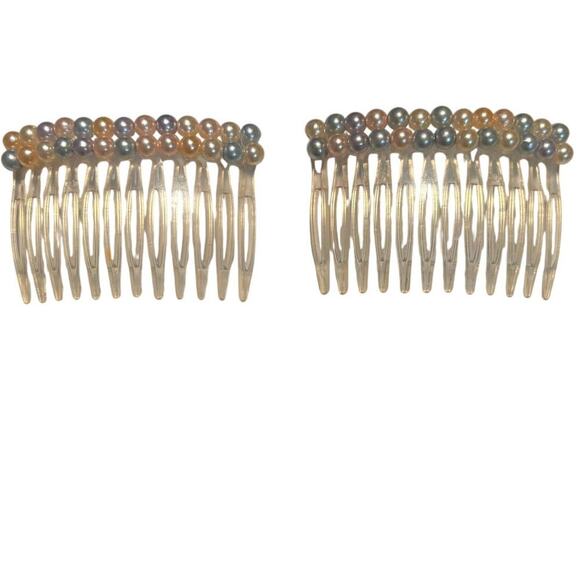 Vintage Hair Side Comb Set BEADED Retro 1980 - Picture 1 of 1